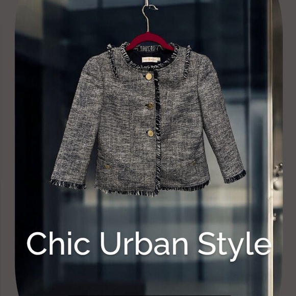 Tory Burch Cream Blue Tweed Jacket Cropped size 0 - Picture 3 of 14